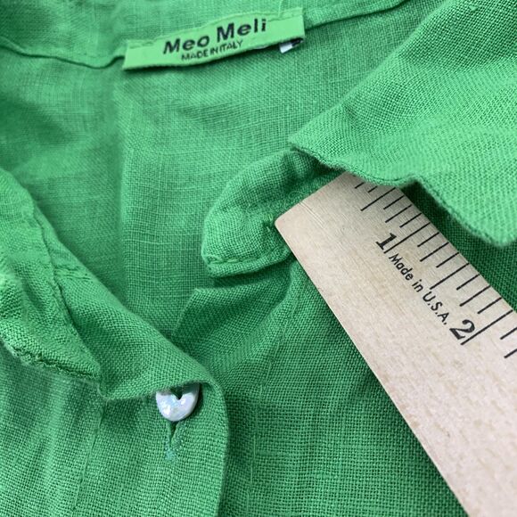 Meo Meli Button Up Shirt Womens Large Green Linen Cap Sleeve Made Italy - Picture 7 of 8